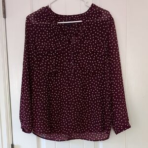 Women's Burgundy Blouse with White Pattern